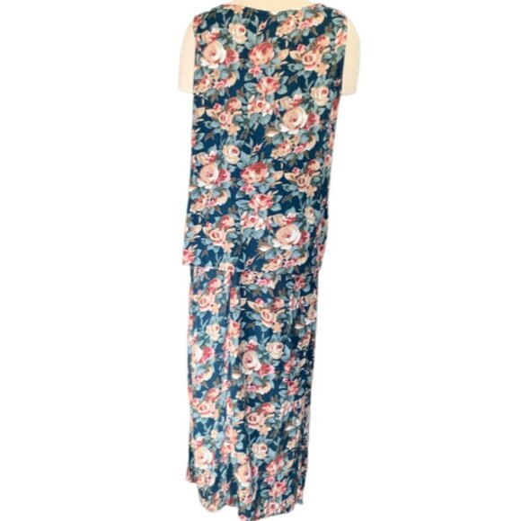 VTG Caroline Wells Sleeveless Dress Floral with attached Necklace Plus Sz #90D - Picture 6 of 7